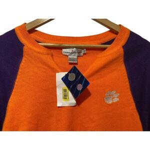 Clemson Tigers thin sweater nwt size L orange purple v neck football paw